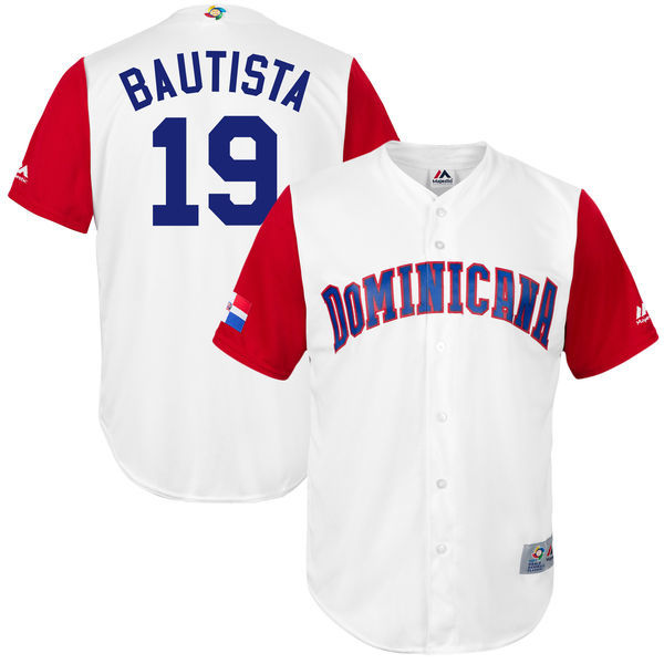 customized Men Dominican Republic Baseball #19 Jose Bautista Majestic White 2017 World Baseball Classic Replica Jersey